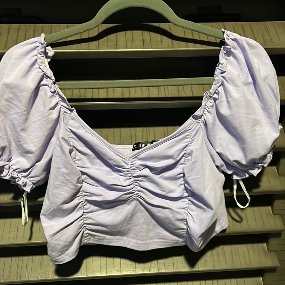 light purple crop top from shein in a size large